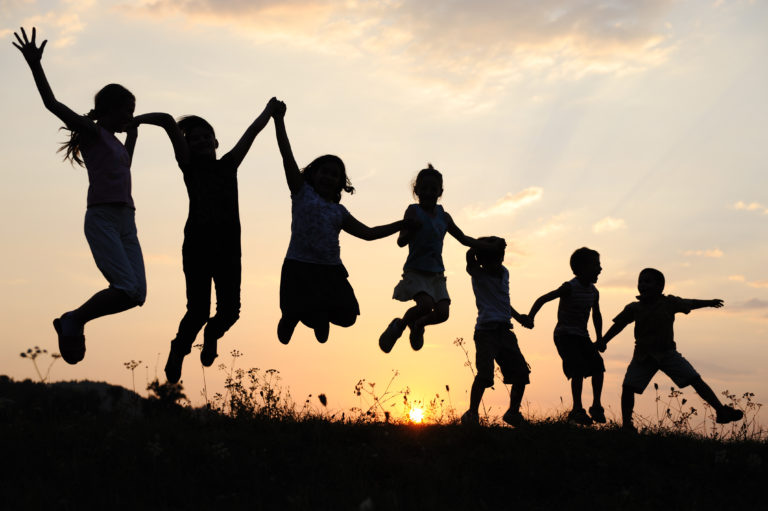 Silhouette, group of children playing