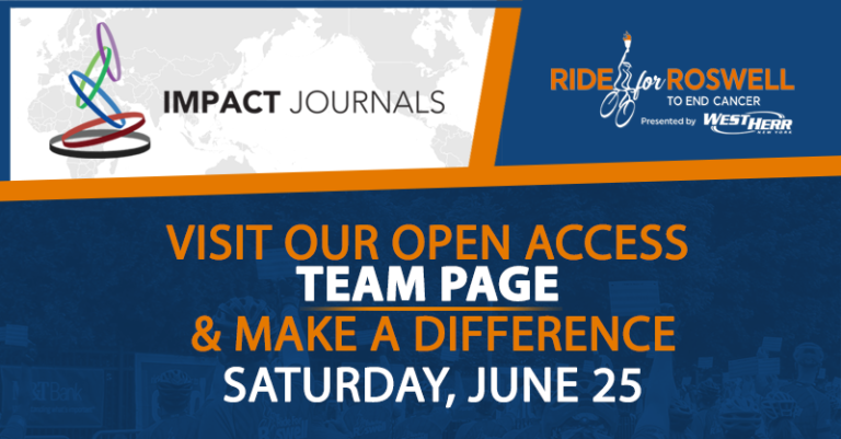 Impact Journals is sponsoring Team Open Access in the annual cycling event to end cancer: The Ride for Roswell. This fundraiser is hosted by Roswell Park Comprehensive Cancer Center in Buffalo, New York.