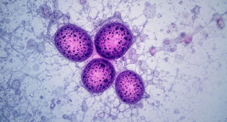 Histology image of flame shaped plasma cells promoting multiple myeloma condition understanding